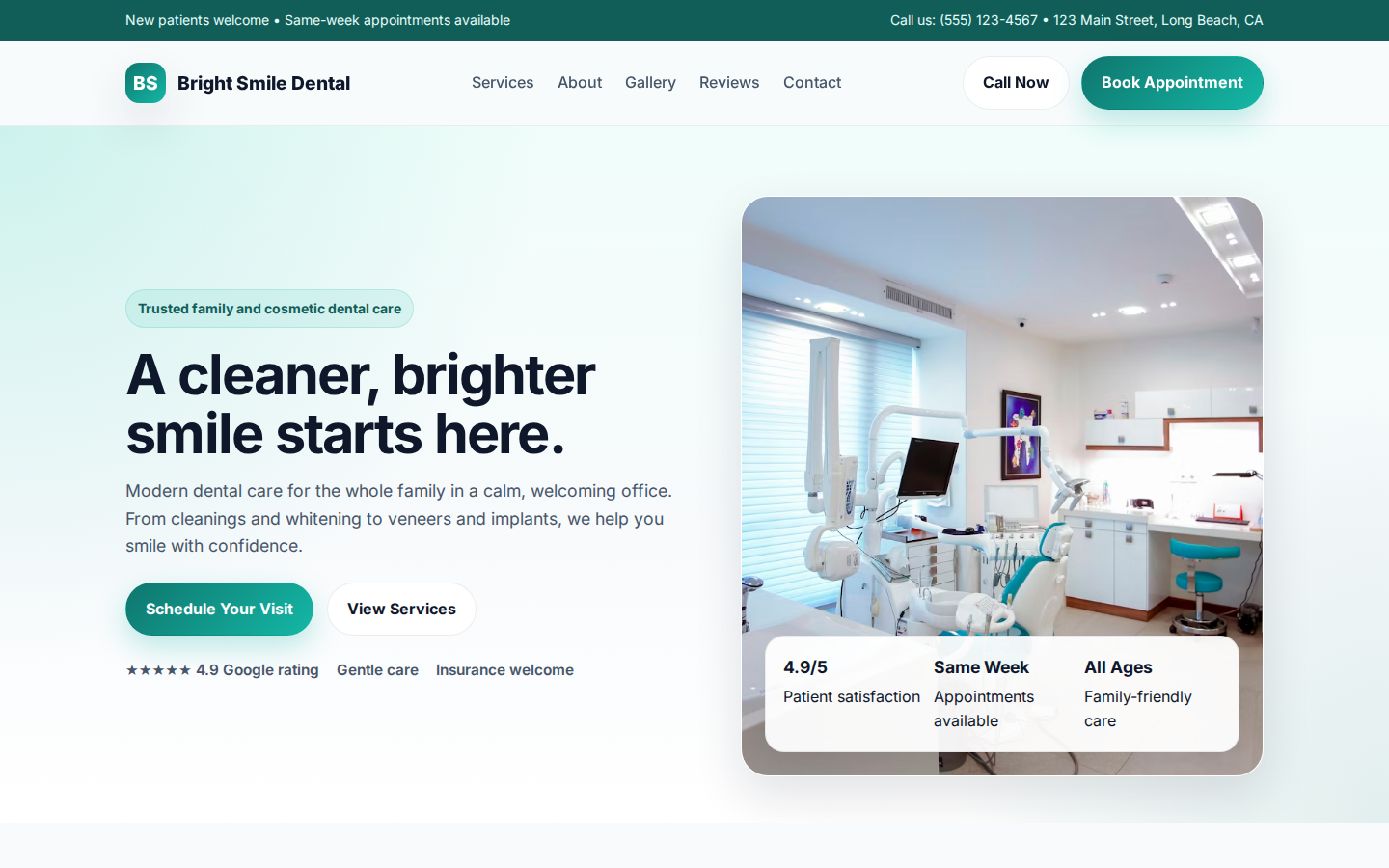 Bright Smile Dental website